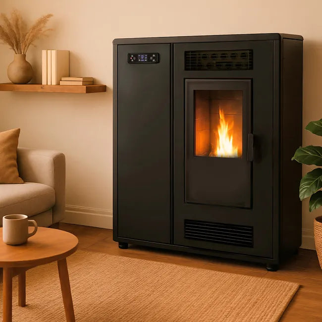 Estufa de pellets Slim Astral 12,2 kW Negro Sannover + Kit de instalación